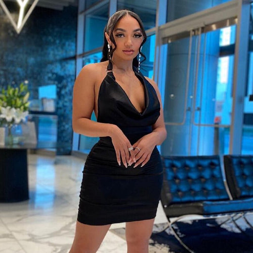 Halter Bodycon Mini Sexy Dress Women Backless Elegant Evening Party Prom Wrap Slip Short Dresses 2021 New Fashion Summer Clothes