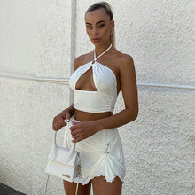 Load image into Gallery viewer, Halter Neck Crop Top And Elastic Waist Short Skirt Suits Off Shoulder Women Summer Backless 2 Two Piece Set Bandage Dress Sets