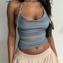 Load image into Gallery viewer, Halter Print Tank Tops for Women Skinny Wrapped Chest 2022 New Strapless Shiny Chain Decoration Vest Streetwear Female Clothing