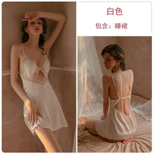 Load image into Gallery viewer, Halter Strap Short Skirt Sexy Hollow Sleepwear Lace Cross Strap Nightdress Hollow Women Summer Temptation Lingerie Night Gown