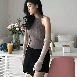 Halter Top Ladies Tee Top Streetwear Knitted Round Neck Women T-Shirt Sexy Sleeveless Camisole CropTop Woman T Shirt Tank