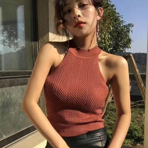 Halter Top Ladies Tee Top Streetwear Knitted Round Neck Women T-Shirt Sexy Sleeveless Camisole CropTop Woman T Shirt Tank