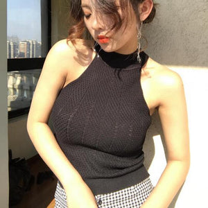 Halter Top Ladies Tee Top Streetwear Knitted Round Neck Women T-Shirt Sexy Sleeveless Camisole CropTop Woman T Shirt Tank