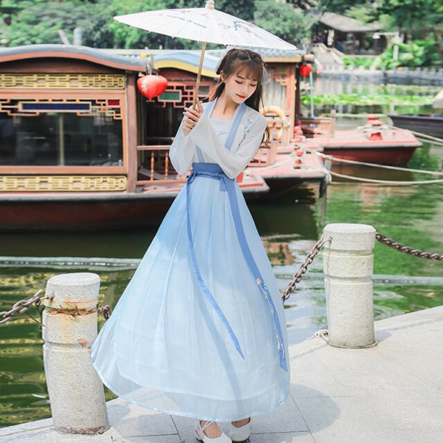 Hanfu Chinese Style Ancient Costume Traditional Folk Dance Stage Performance Women Vintage Singers Princess Fairy Dresses Outfit