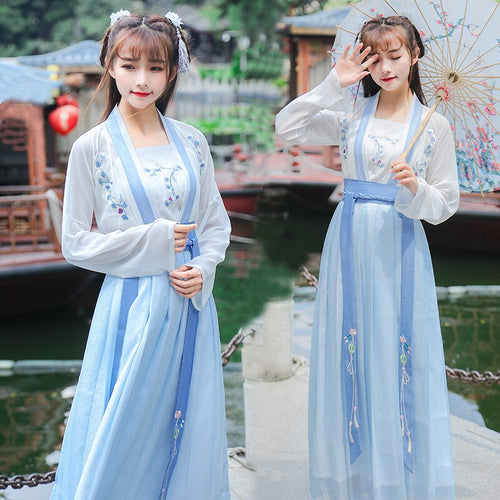 Hanfu Chinese Style Ancient Costume Traditional Folk Dance Stage Performance Women Vintage Singers Princess Fairy Dresses Outfit