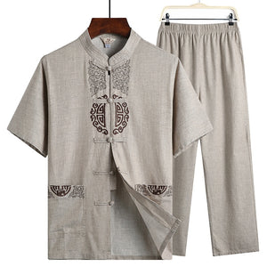 Hanfu Linen Shirts Men Wushu Traditional Chinese Pants Qing Dynasty Clothing For Pantalon Wing Chun Roupa Oriental Kung Fu Suit