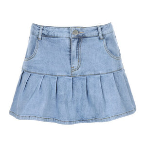Harajuku Punk Y2K Denim Mini Pleated Skirt Ladies Summer High Waist Jeans Shorts Skirts Women Ruffles Fashion Korean