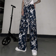 Load image into Gallery viewer, Harajuku Retro Straight Dark Blue Floral Wide Leg Pants Pantalon Femme Gothic Trousers Women Streetwear Punk Korean Young New