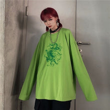 Load image into Gallery viewer, Harajuku vintage Fun dragon women T-shirt short sleeve Tees Ulzzang dropshipping clothes vegan Cotton gothic mesh top punk shirt