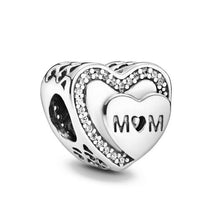 Load image into Gallery viewer, Hearth shape 925 Sterling silver metal beads Dad mom aunt wife Nan granddaughter ma charms fit PANDDRA Charm Bracelet Jewelry