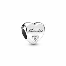 Load image into Gallery viewer, Hearth shape 925 Sterling silver metal beads Dad mom aunt wife Nan granddaughter ma charms fit PANDDRA Charm Bracelet Jewelry