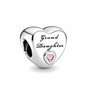 Hearth shape 925 Sterling silver metal beads Dad mom aunt wife Nan granddaughter ma charms fit PANDDRA Charm Bracelet Jewelry