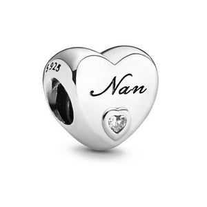 Hearth shape 925 Sterling silver metal beads Dad mom aunt wife Nan granddaughter ma charms fit PANDDRA Charm Bracelet Jewelry