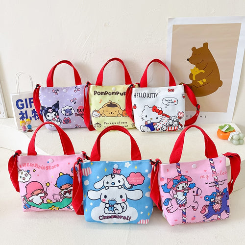 Hello Kitty Shoulder Bags Sanrio Anime Peripherals Children Messenger Bag Kulomi Melody Cinnamoroll Cartoon Printing Handbag