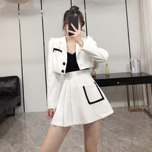 Load image into Gallery viewer, Hepburn Style Autumn Suit Women Short Jacket + Pleated High Waist A-Line Skirt Female 2-Piece Sets
