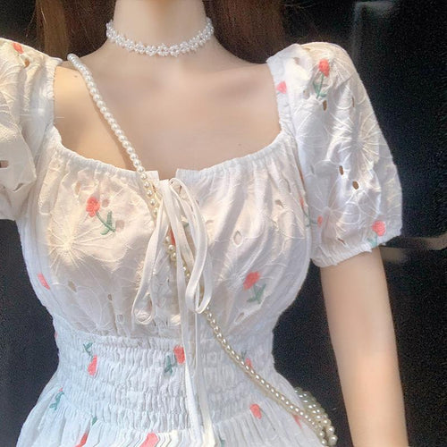 Hepburn Style French First Love Bellflower Skirt Summer Dress New Western Style Waist Long Slim Fairy Slim Dress