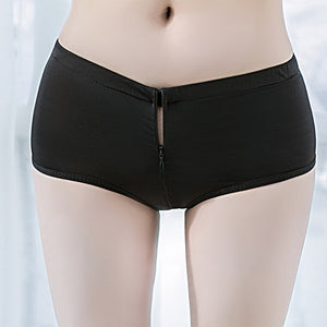 High Elasticity Sexy Zipper Open Crotch Mini Shorts See Through Temptation Cute Tight Package Hip Sex Party Porno Shorts Women