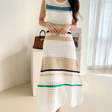 Load image into Gallery viewer, High Quality 2021 Summer Fashion Hollow Out Knitted Dresses Vintage Women Sleeveless Striped Sweater Casual Slim Dress Robe