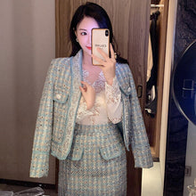 Load image into Gallery viewer, High Quality French Tweed Suits Women&#39;s Autumn New Temperament Beading Jacket Coat + Mini Skirt Sequins Two Piece Set