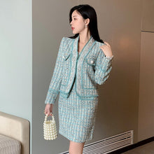 Load image into Gallery viewer, High Quality French Tweed Suits Women&#39;s Autumn New Temperament Beading Jacket Coat + Mini Skirt Sequins Two Piece Set