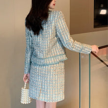 Load image into Gallery viewer, High Quality French Tweed Suits Women&#39;s Autumn New Temperament Beading Jacket Coat + Mini Skirt Sequins Two Piece Set