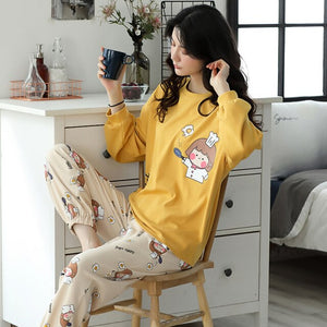 High Quality Pajama Sets Women Cartoon Printed Sleepwear Womens Leisure Soft Comfortable Korean Style Daily Elegant Student