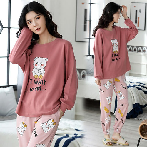 High Quality Pajama Sets Women Cartoon Printed Sleepwear Womens Leisure Soft Comfortable Korean Style Daily Elegant Student