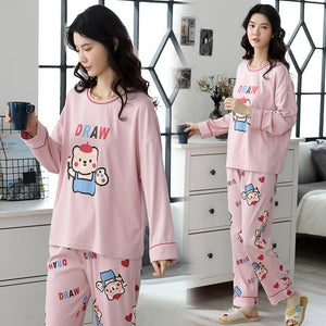 High Quality Pajama Sets Women Cartoon Printed Sleepwear Womens Leisure Soft Comfortable Korean Style Daily Elegant Student