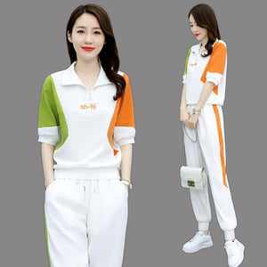 High Quality Pant Sets Women Tracksuit Print Pullovers Elastic Waist Ankle-length Pants Two Piece Suit Vintage Casual Streetwear