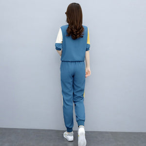 High Quality Pant Sets Women Tracksuit Print Pullovers Elastic Waist Ankle-length Pants Two Piece Suit Vintage Casual Streetwear