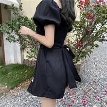 Load image into Gallery viewer, High Quality Puff Sleeve Design Pleated Bandage Slim Waist Wide-leg Shorts Jumpsuit Solid Casual Fashion Playsuits Female Romper