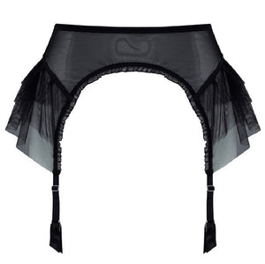 High Quality Sexy Transparent Net Yarn Mesh Lace Ruffles Push Up Open Bra Crotchless Panties Garter Women Underwear Lingerie Set