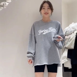 High Street Letter Pullover Sweatshirt Women's Spring and Autumn Loose Slimming Korean Ins Trendy Thin BF Idle Style Versitile