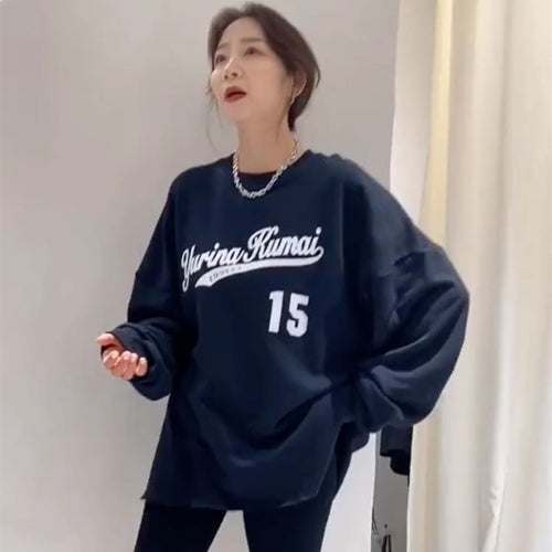 High Street Letter Pullover Sweatshirt Women's Spring and Autumn Loose Slimming Korean Ins Trendy Thin BF Idle Style Versitile