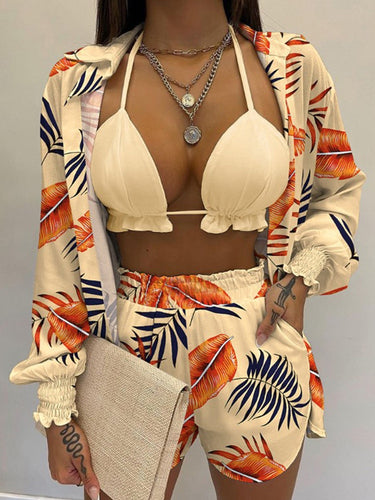 High Waist Bikini Set Print Women's Swimsuit Three Pieces Swimwear Sexy Beachwear 2023 New Bathing Suit Shorts Cover Up Summer