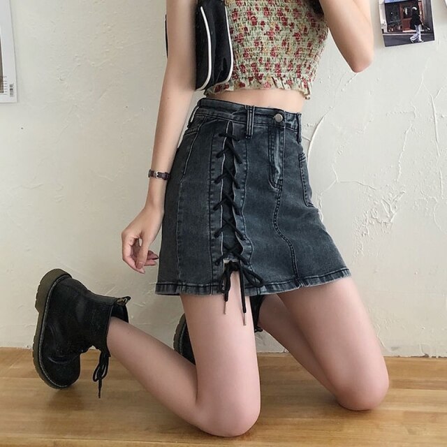 High Waist Elastic Irregular Denim Short Skirt for Women Simple Bandage Summer 2022 New Streetwear Faldas Mujer Korean Chic Jupe