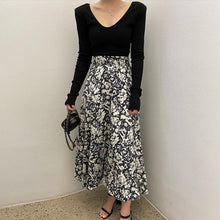 Load image into Gallery viewer, High Waist Long Floral Skirts Women Spring Autumn 2022 New Elegant Vintage Sweet Faldas Mujer Korean Style Chic All Match Jupe