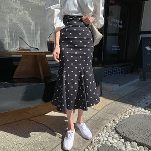 High Waist Ploka Dot Fishtail Skirt Female Korean Style Chic Vintage Casual All Match Femme Faldas Elegant Spring Summer Jupe