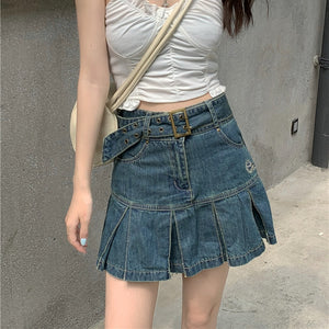 High Waist Refflus Denim Skirt Women Sweet Streetwear Korean Japan Chic All Match Faldas Mujer Spring Summer 2022 Trendy Jupe