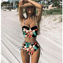 Load image into Gallery viewer, High Waist Retro Bikini Set Women Push Up Vintage Bikini Strappy Bandage Femme Biquini Swimwear Maillot De Bain Swimsuit