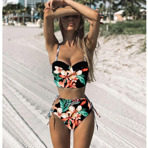 High Waist Retro Bikini Set Women Push Up Vintage Bikini Strappy Bandage Femme Biquini Swimwear Maillot De Bain Swimsuit