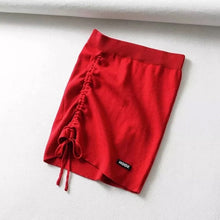 Load image into Gallery viewer, High Waist Stretch Side Drawstring Skirt Slim Fit Hip Knit Short Skirt Sexy Versatile Fashion Mini Skirt Black White Y2k Clothes