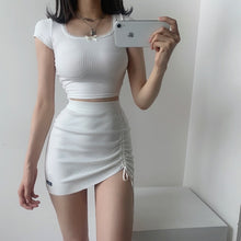 Load image into Gallery viewer, High Waist Stretch Side Drawstring Skirt Slim Fit Hip Knit Short Skirt Sexy Versatile Fashion Mini Skirt Black White Y2k Clothes