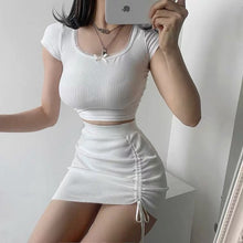 Load image into Gallery viewer, High Waist Stretch Side Drawstring Skirt Slim Fit Hip Knit Short Skirt Sexy Versatile Fashion Mini Skirt Black White Y2k Clothes