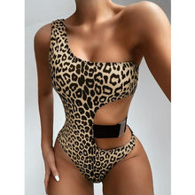 Load image into Gallery viewer, High Waist Swimsuit Female Sexy One Piece Swimsuit Women Swimwear One Shoulder Bathing Suit Leopard Monokini  Women Swimming