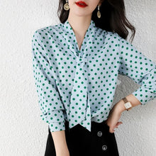Load image into Gallery viewer, High-end Autumn Women Chiffon Blouse Fashion Polka Dot Long Sleeves Bow Loose Office Lady Shirt Elegant Slim Clothing