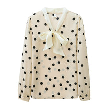 Load image into Gallery viewer, High-end Polka-dot Shirt Women&#39;s Autumn 2021 New Korean Version Long Sleeved Bow Chiffon Blouse Elegant Slim Office Lady Tops