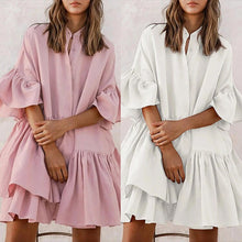 Load image into Gallery viewer, High quality Women&#39;s Flare Sleeve Summer Loose Casual Asymmetry Ruffles Ladies shirt Dress Plus size