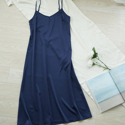 High quality women dress Summer spaghetti satin long dress very soft smooth plus size S-4XL M30262