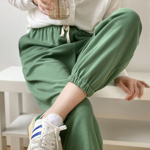 High-waist Lace-up Wide-leg Pants Women's 2021 Spring Summer New Korean Loose Casual Ankle Length Pants All Match Soft Pants